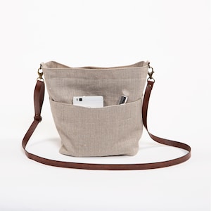 Small linen crossbody bag with pocket, women's shoulder bag with zipper, vegan crossbody bag handmade with natural linen.
