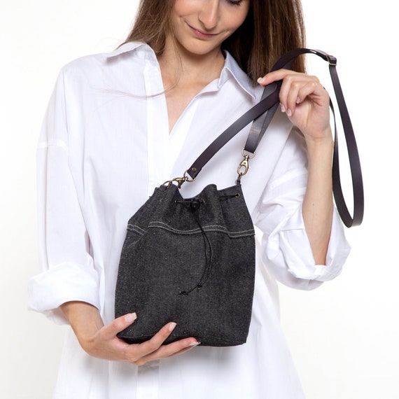 Small Black Denim Bucket Bag for Everyday Mini Canvas 