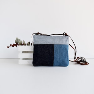 Petit sac en denim bleu fait à la main, mini sac à main pour téléphone portable, sac à bandoulière en jean avec poche arrière, sac unisexe