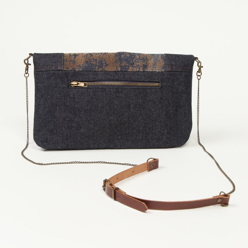 Brown fold over crossbody bag with zipper denim and suede Etsy
