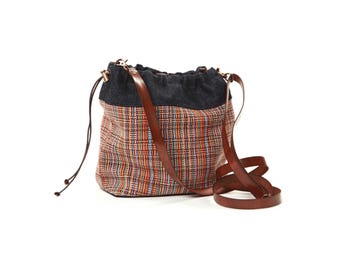 Small Colorful Fabric Bucket Bag: Vegan Crossbody Purse
