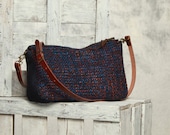 Tweed combined messenger,brown crossbody bag,denim bag,wool bag,elegant bag,unique messenger,women's bag,gift for her,fabric bag,with zipper