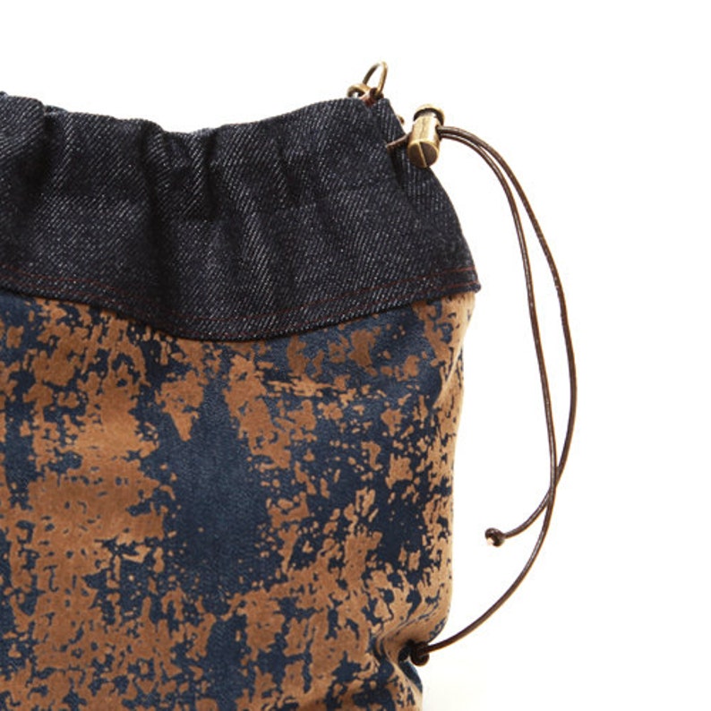Small Brown Crossbody Bag in Suede and Denim Fabric Canvas Etsy