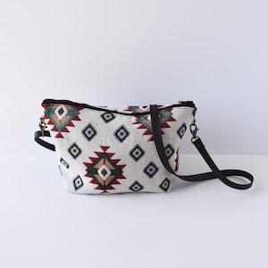 Kleine Navajo Ethno Tasche Geldbörse für Frauen, Gobelin Umhängetasche Boho Stil mit Reißverschluss
