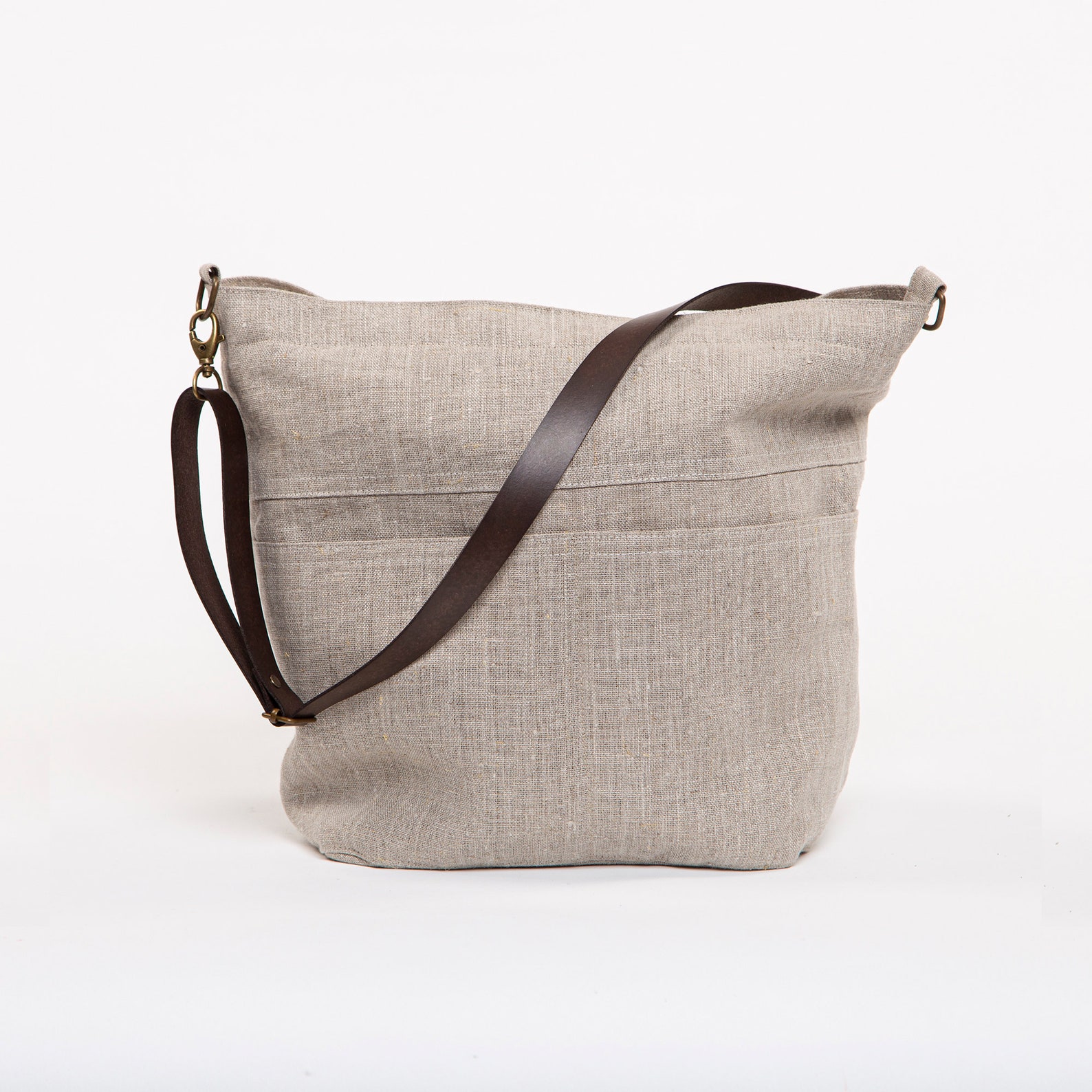 Medium linen hobo bucket bag with zipper vegan shoulder boho | Etsy
