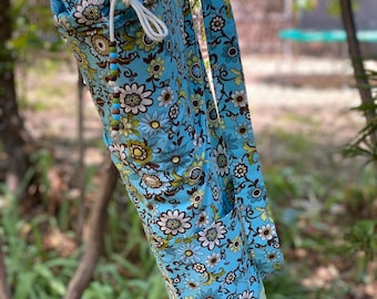 Yoga Bag in Aqua and Brown Floral Print