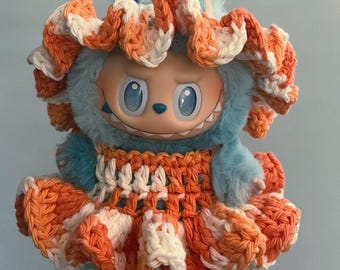 Crochet Ruffle Sun Hat & Dress Pattern for Labubu Pendants (PDF Pattern)