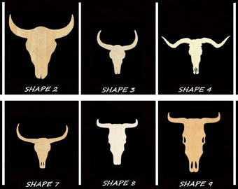 Smooth Laser Cut Cow Skull Shape Set 1 - Unfinished Cutout - Many Sizes, Styles, and Designs - 3mm Or 6mm Wooden Craft Supply