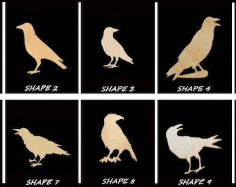 Smooth Laser Cut Crow Shape Set 1 - Unfinished Cutout - Many Sizes, Styles, and Designs - 3mm Or 6mm Wooden Craft Supply