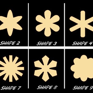 May include: Ten different shapes, each with a unique design, are displayed on a black background. The shapes are all a light beige color and are arranged in two rows of five.