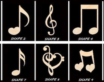 Smooth Laser Cut Music Note Shape Set 1 - Unfinished Cutout - Many Sizes, Styles, and Designs - 3mm Or 6mm Wooden Craft Supply