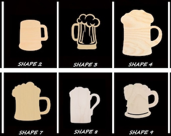 Smooth Laser Cut Beer Mug Shape Set 1 - Unfinished Cutout - Many Sizes, Styles, and Designs - 3mm Or 6mm Wooden Craft Supply