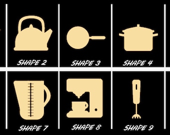 Smooth Laser Cut Kitchen Tools Shape Set 2 - Unfinished Cutout - Many Sizes, Styles, and Designs - 3mm Or 6mm Wooden Craft Supply