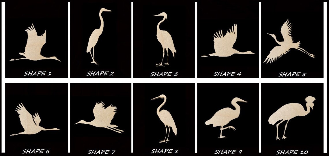 Smooth Laser Cut Bird Crane Shape Set 1 - Unfinished Cutout - Many ...