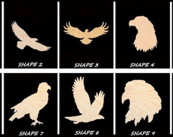 Smooth Laser Cut Eagle Shape - Unfinished Cutout - Multiple Sizes, Styles, and Designs - 1/4" Thick Birch Wood Craft Supply