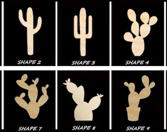Smooth Laser Cut Cactus Shape Set 1 - Unfinished Cutout - Many Sizes, Styles, and Designs - 3mm Or 6mm Wooden Craft Supply