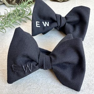 Italian Wool Personalized embroidery bowtie, wedding tie, classic bow tie, black bow ties, Men&#39;s solid black custom tie, wedding bowtie,