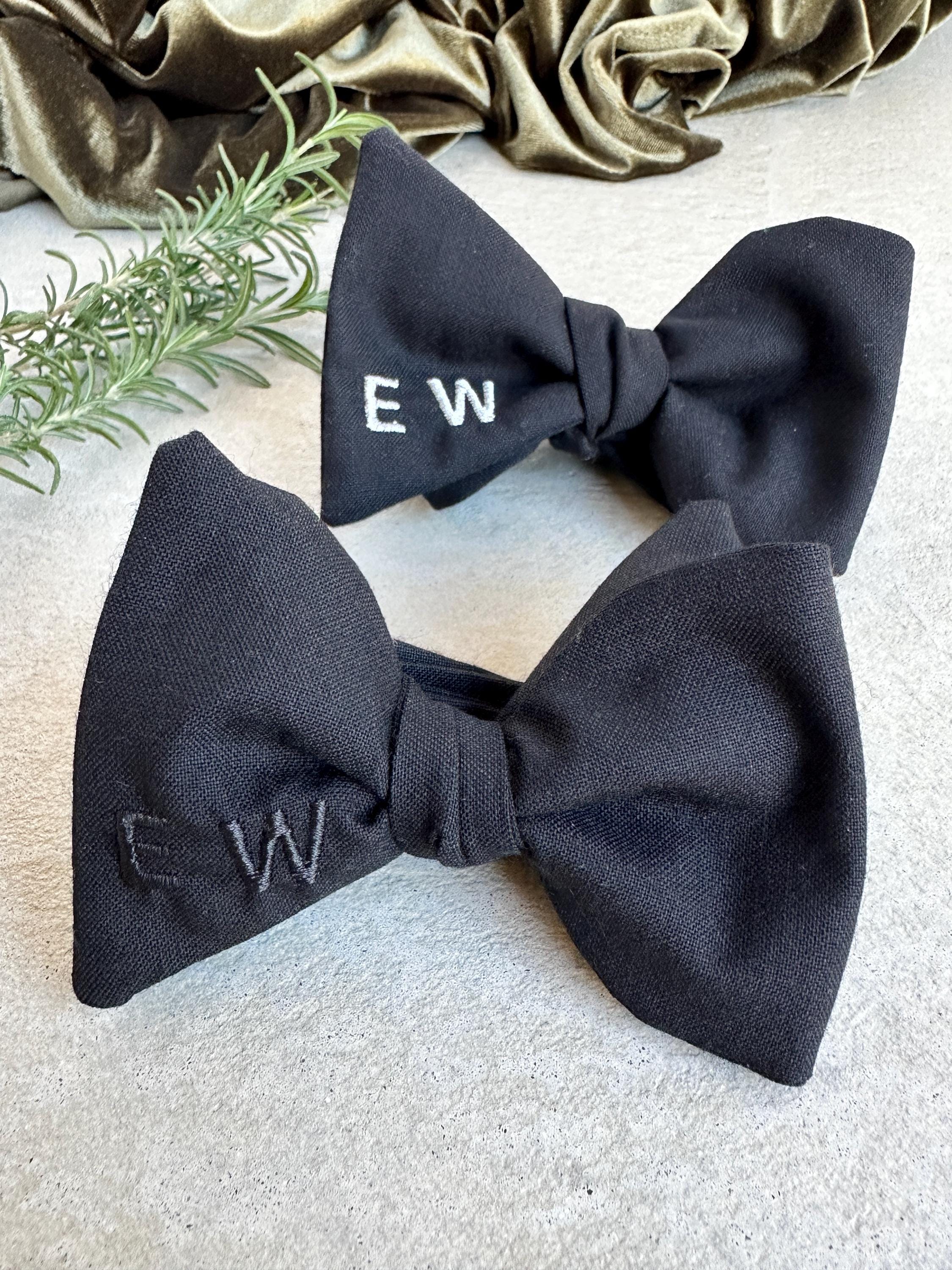 Italian Wool Personalized embroidery bowtie, wedding tie, classic bow tie, black bow ties, Men's solid black custom tie, wedding bowtie,
