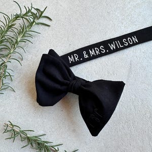 Personalized embroidery bowtie, wedding tie, classic bow tie, black bow ties, suit and tie, Men&#39;s solid black custom tie, wedding bowtie,
