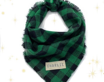 Green and Black Checkered Pet Bandana, personalized Checkered Dog Bandana