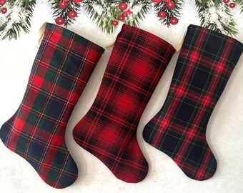 Handmade Plaid Christmas Stocking: Rustic Vintage Wool Decor