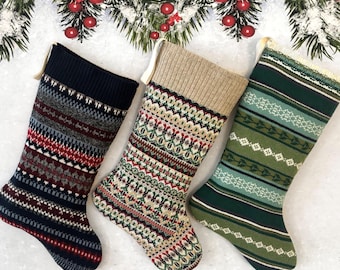 Handmade Knit Christmas Stocking: Vintage Sweater, Rustic Cabin Decor