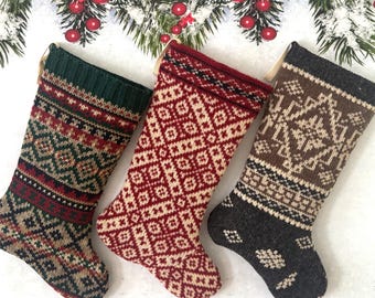 Handmade Knit Christmas Stocking: Vintage Sweater, Rustic Cabin Decor