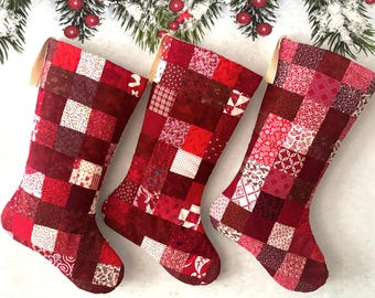Handmade Quilted Christmas Stocking: Rustic Farmhouse Vintage Quilt