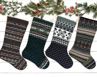 Handmade Knit Christmas Stocking: Vintage Sweater, Rustic Cabin Decor