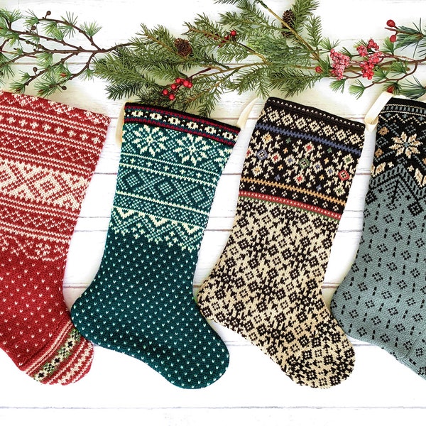 Rustic Knitted christmas stockings for the family, modern farmhouse style, colorful knit christmas stockings handmade from a vintage sweater