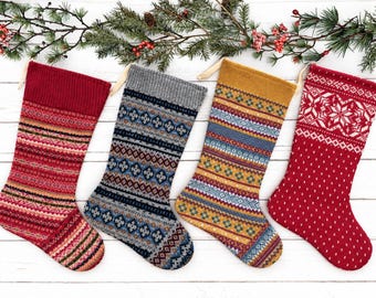 Handmade Knit Christmas Stocking: Vintage Sweater, Rustic Cabin Decor