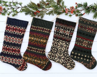 Handmade Knit Christmas Stocking: Vintage Sweater, Rustic Cabin Decor