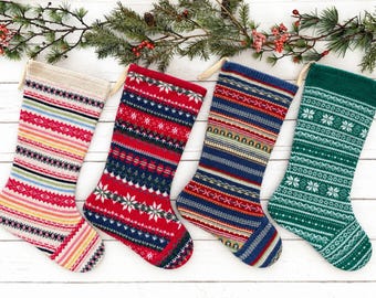 Handmade Knit Christmas Stocking: Vintage Sweater, Rustic Cabin Decor