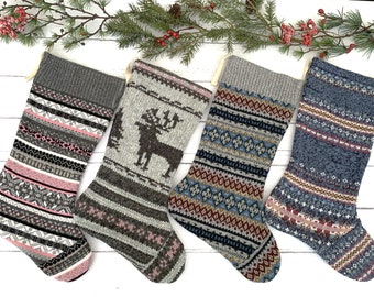 Handmade Knit Christmas Stocking: Vintage Sweater, Rustic Farmhouse Decor