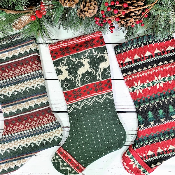 Knitted christmas stockings, family christmas stocking, modern rustic, modern farmhouse stockings, handmade from a vintage sweater