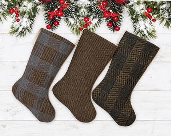 Handmade Plaid Christmas Stocking: Rustic Vintage Wool Decor