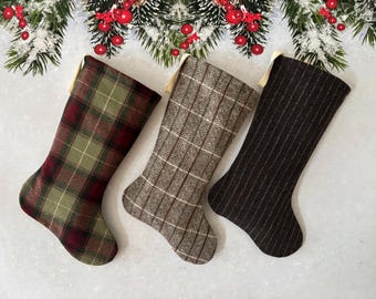 Handmade Plaid Christmas Stocking: Rustic Vintage Wool Decor