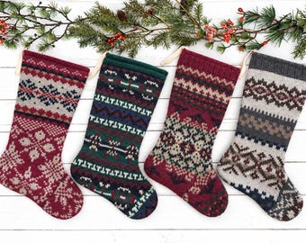 Handmade Knit Christmas Stocking: Vintage Sweater, Rustic Cabin Decor