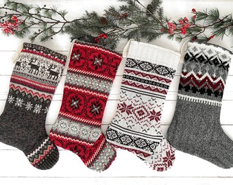 Handcrafted Knitted Christmas Stocking: Vintage Sweater, Rustic Farmhouse Decor