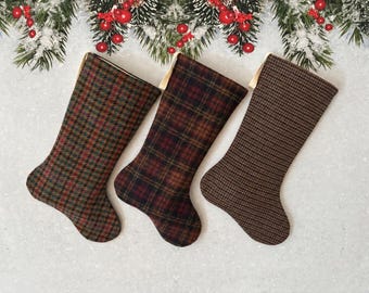 Handmade Plaid Christmas Stocking: Rustic Vintage Wool Decor