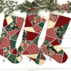 Quilted Christmas Stocking: Rustic Patchwork Vintage Quilt