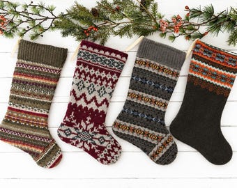 Handmade Knit Christmas Stocking: Vintage Sweater, Rustic Cabin Decor
