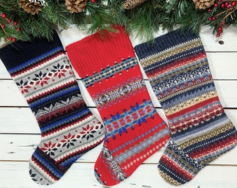 Medias navideñas de suéter vintage de punto: decoración navideña artesanal