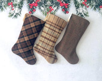 Handmade Plaid Christmas Stocking: Rustic Vintage Wool Decor