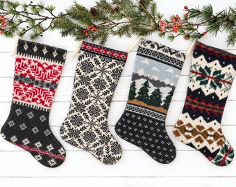 Handmade Knit Christmas Stocking: Vintage Sweater, Rustic Cabin Decor