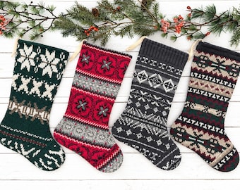 Handmade Knit Christmas Stocking: Vintage Sweater, Rustic Cabin Decor