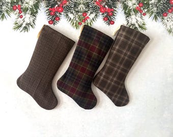 Handmade Plaid Christmas Stocking: Rustic Vintage Wool Decor