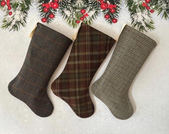 Handmade Plaid Christmas Stocking: Rustic Vintage Wool Decor
