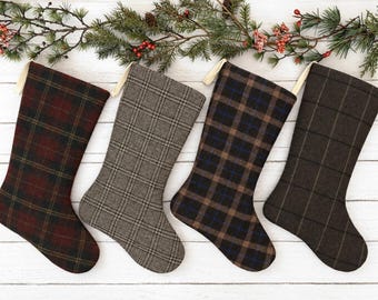 Handmade Plaid Christmas Stocking: Rustic Vintage Wool Decor