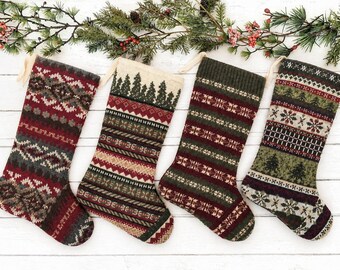 Handmade Knit Christmas Stocking: Vintage Sweater, Rustic Cabin Decor
